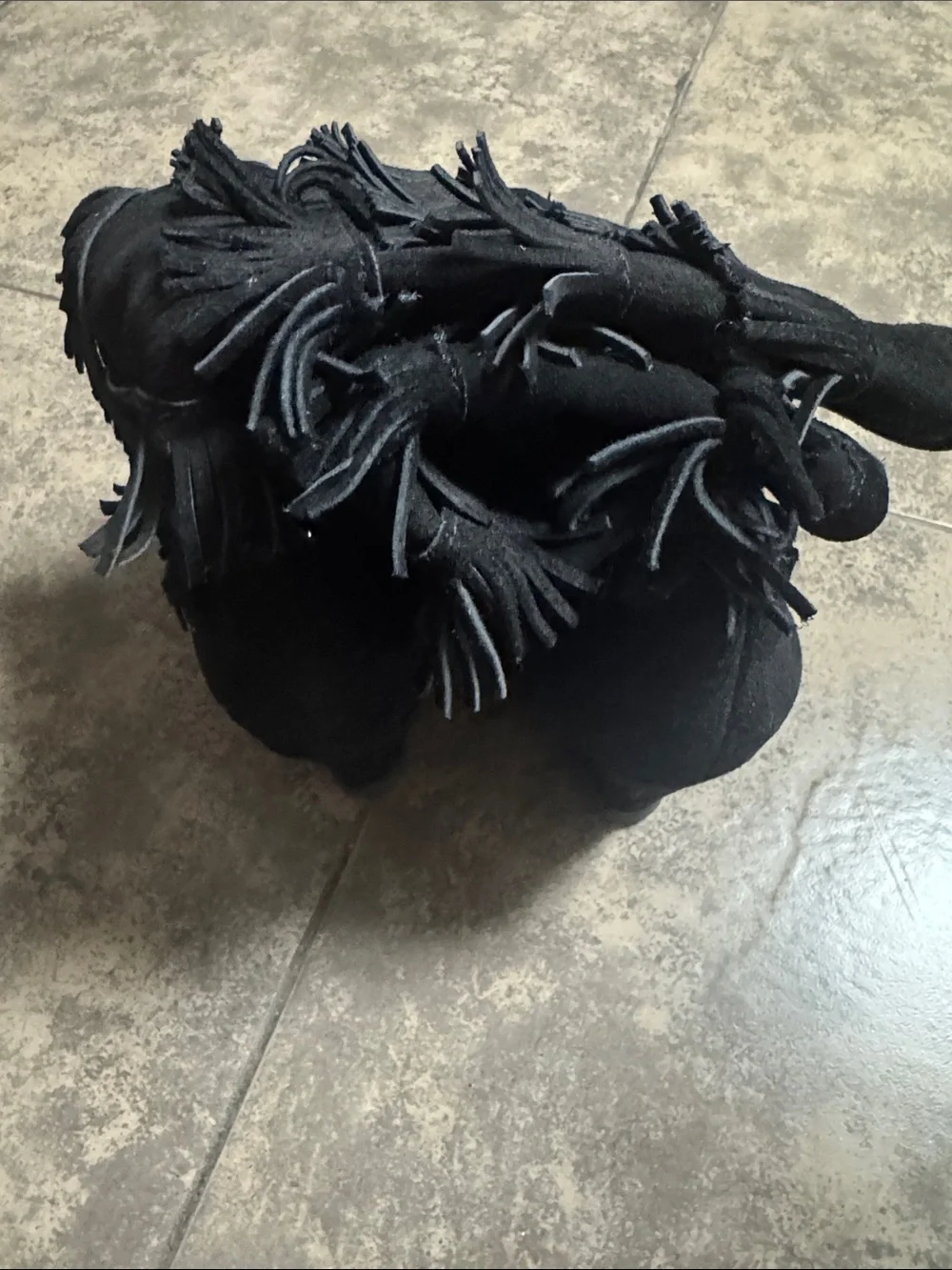 Black Fringe Suede Wedge Boots - Women's Stylish Mid-Calf